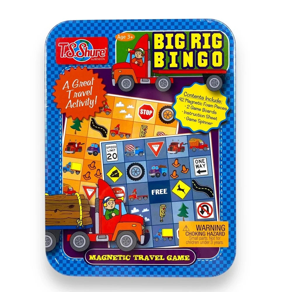 Big Rig Bingo Magnetic Travel‎ Game Tin Storage Case Car Trip Activity TS Shure
